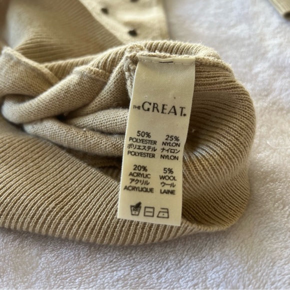 THE GREAT. Neutral Studded Polka Dot V-Neck Cozy Sweater - Picture 5 of 9